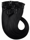 Clip on extensions 55 cm - Europeisk hår - Sort #1 thumbnail