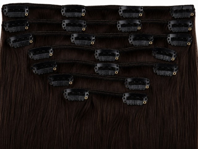 Clip on extensions 65 cm - Europeisk hår - Mørkebrun #2