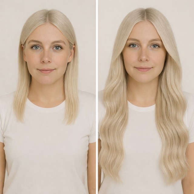 Før og etter - Farge ICE #601 - Pro Tape Extensions