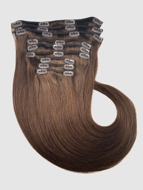 Clip on extensions 40 cm - Europeisk hår - Mocha brun #4