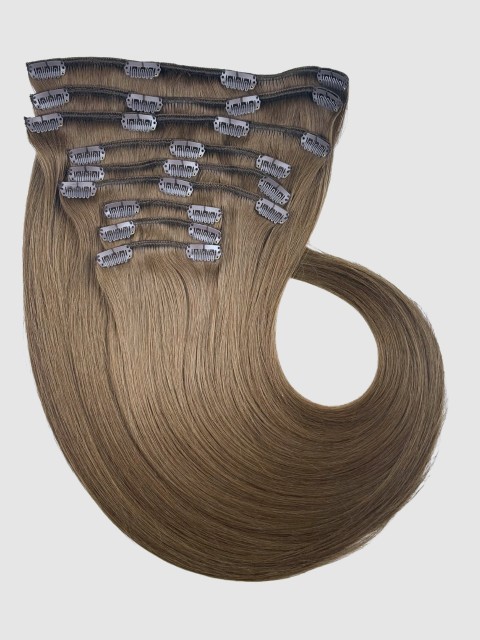 Clip on extensions 55 cm - Europeisk hår - Nøttebrun #6