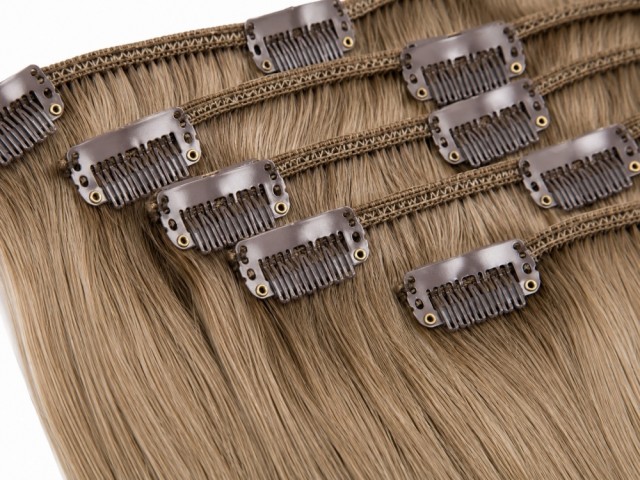 Clip on extensions 55 cm - Europeisk hår - Askebrun #7