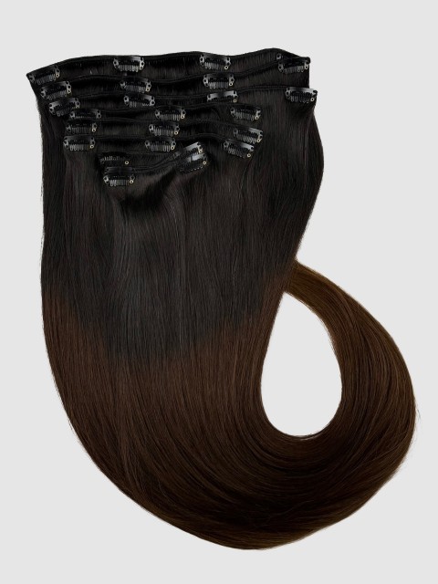 Clip on extensions 55 cm - Europeisk hår - Ombre #1b/#2/#4