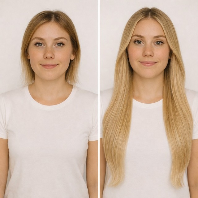 Før og Etter - Farge Balayage C18 - Pro Tape Extensions