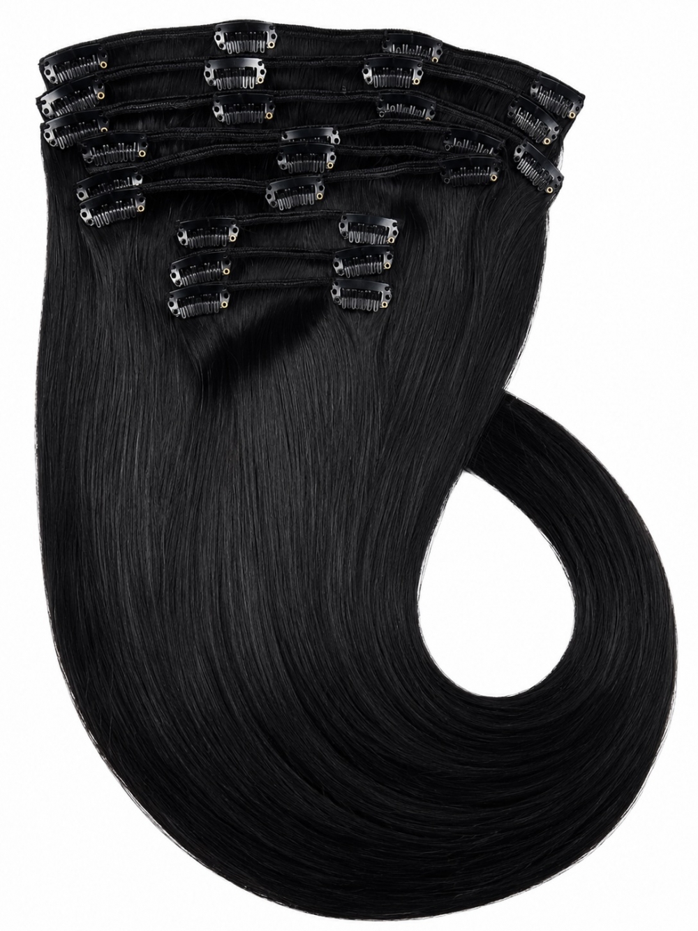 Clip on extensions 55 cm - Europeisk hår - Sort #1