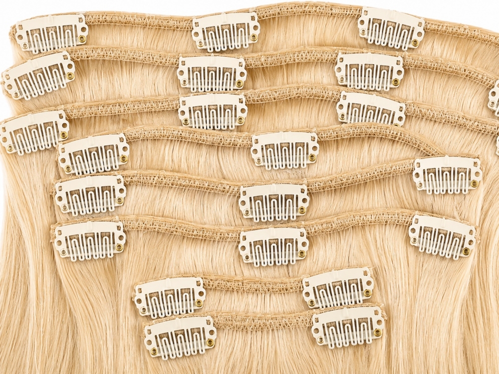 Clip on extensions 55 cm - Europeisk hår - Farge Lys blond #613