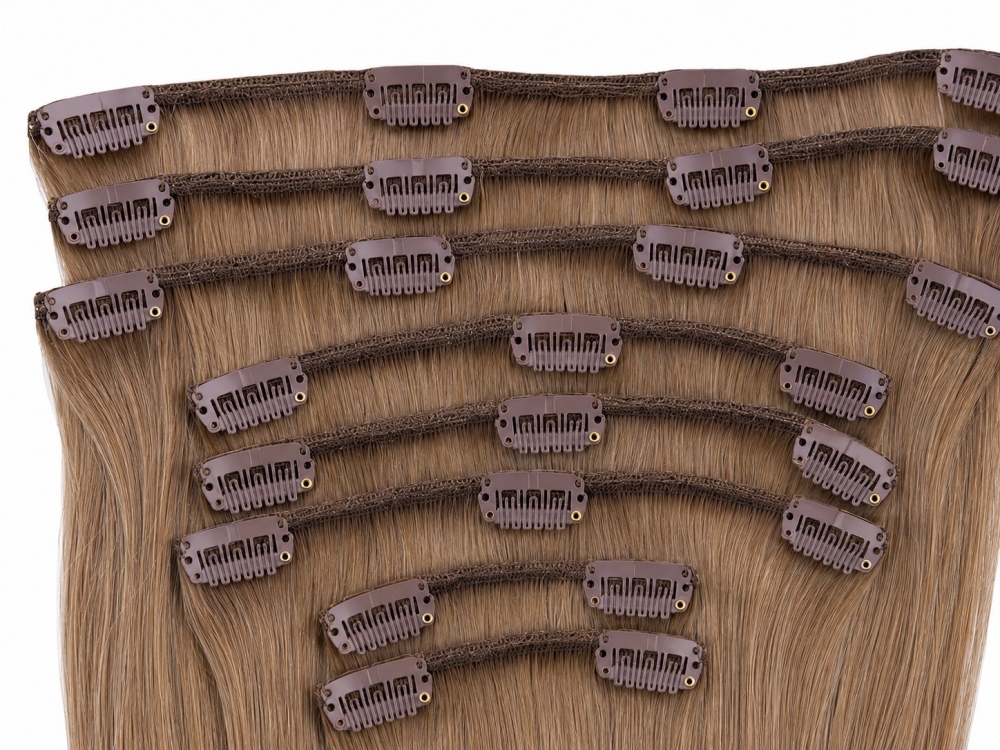 Clip on extensions 65 cm - Europeisk hår - Nøttebrun #6