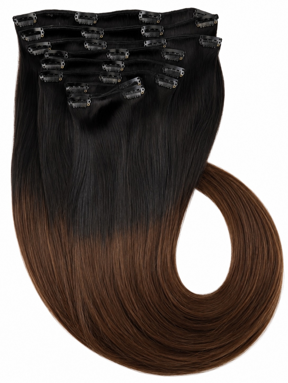 Clip on extensions 40 cm - Europeisk hår - Ombre #1b/#2/#4