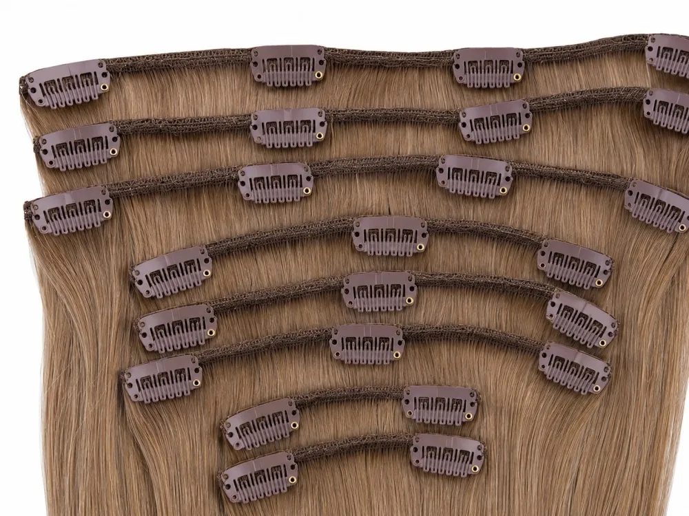 Clip on extensions 55 cm - Europeisk hår - Nøttebrun #6