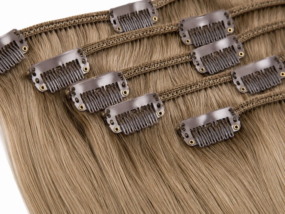 Clip on extensions 55 cm - Europeisk hår - Askebrun #7