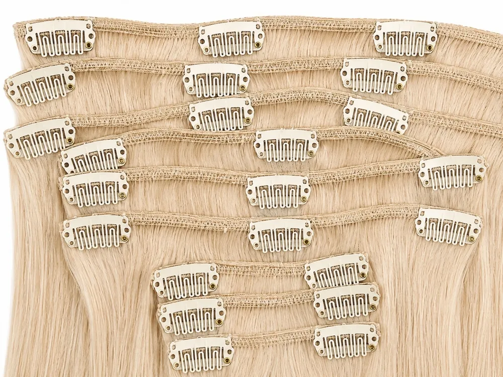 Clip on extensions 55 cm - Europeisk hår - Platinablond #60
