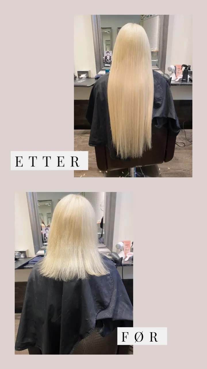 Før og etter: fra 30 cm til 65 cm på under en time med europeisk tape extensions 65 cm i Platinablond #60