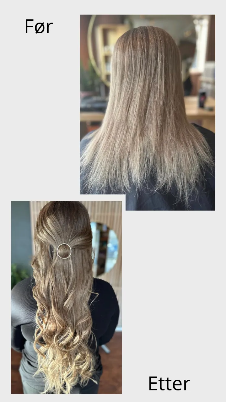 Før og etter: vakkert, fyldig og langt hår med europeisk tape extensions 65 cm i Askebrun #7