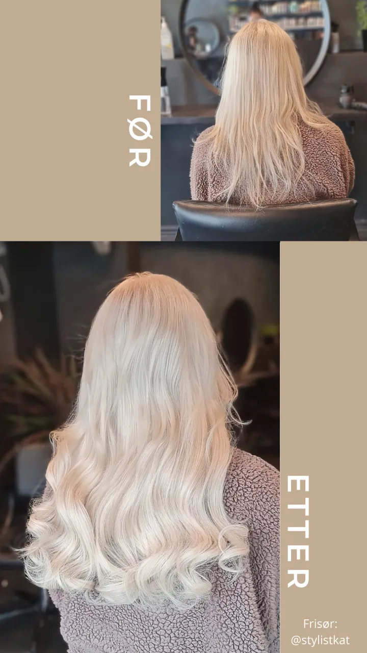 Før og etter: fra kort til langt hår på under en time med europeisk tape extensions 45 cm i Platinablond #60