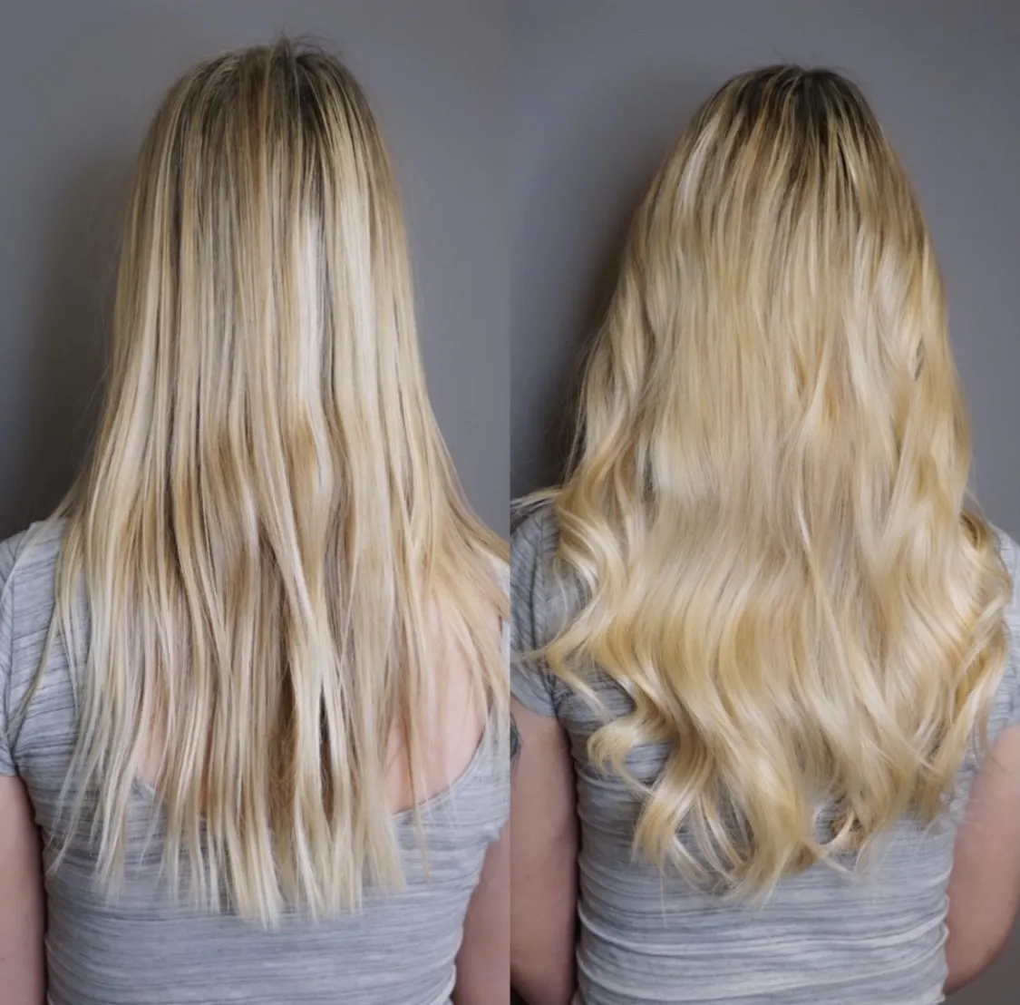 Før og etter: fyldigere hår med indisk tape med indisk tape extensions 55 cm i Gyllen blond #22