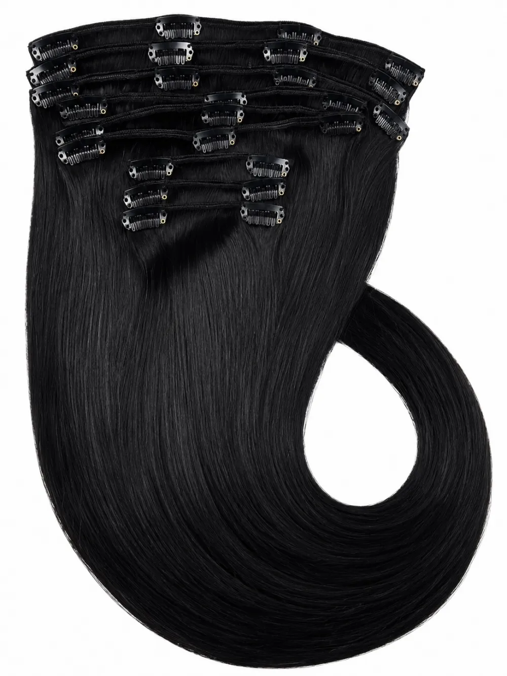 Clip on extensions 40 cm - Europeisk hår - Sort #1
