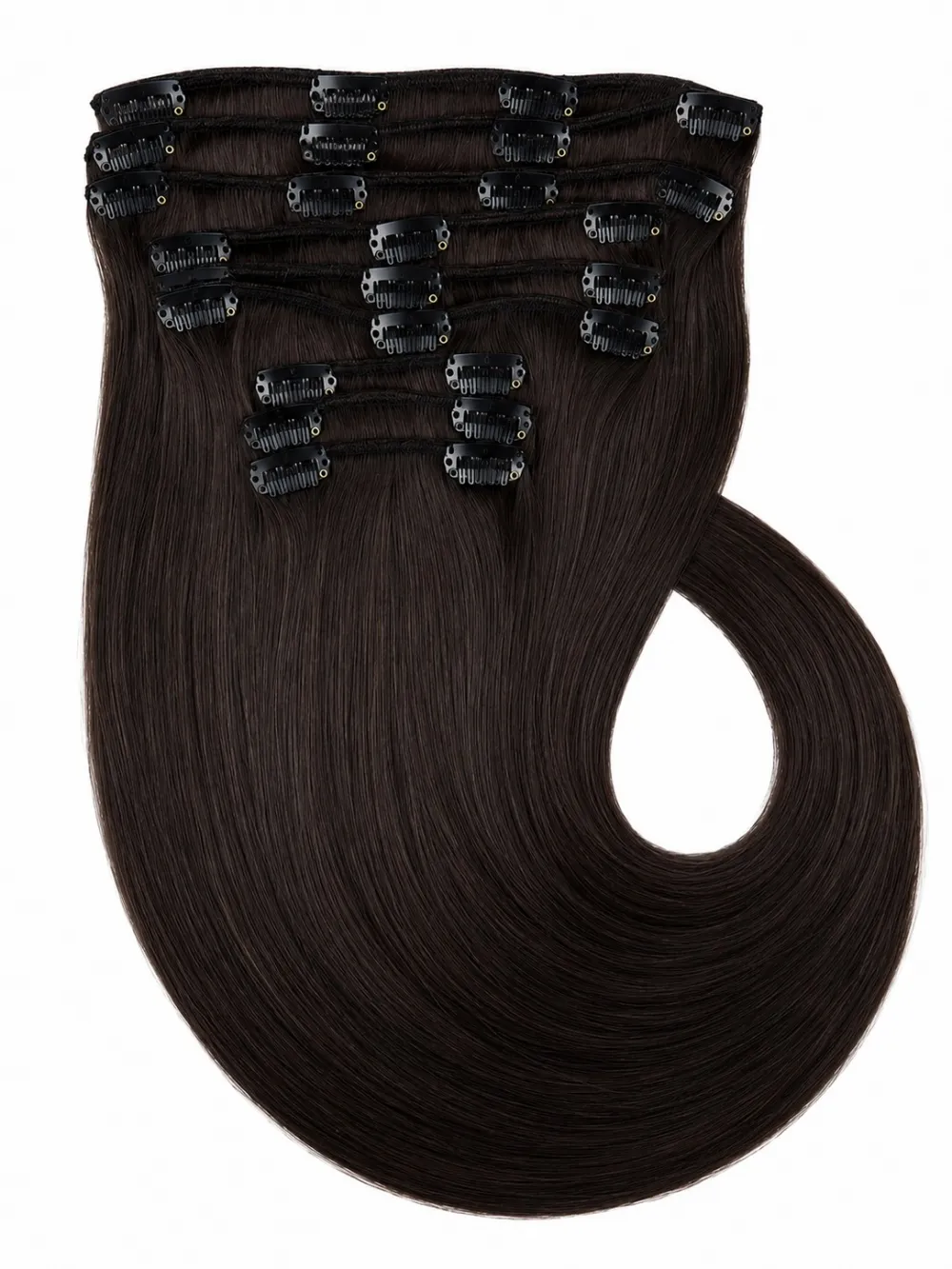 Clip on extensions 55 cm - Europeisk hår - Sort/brun #1b